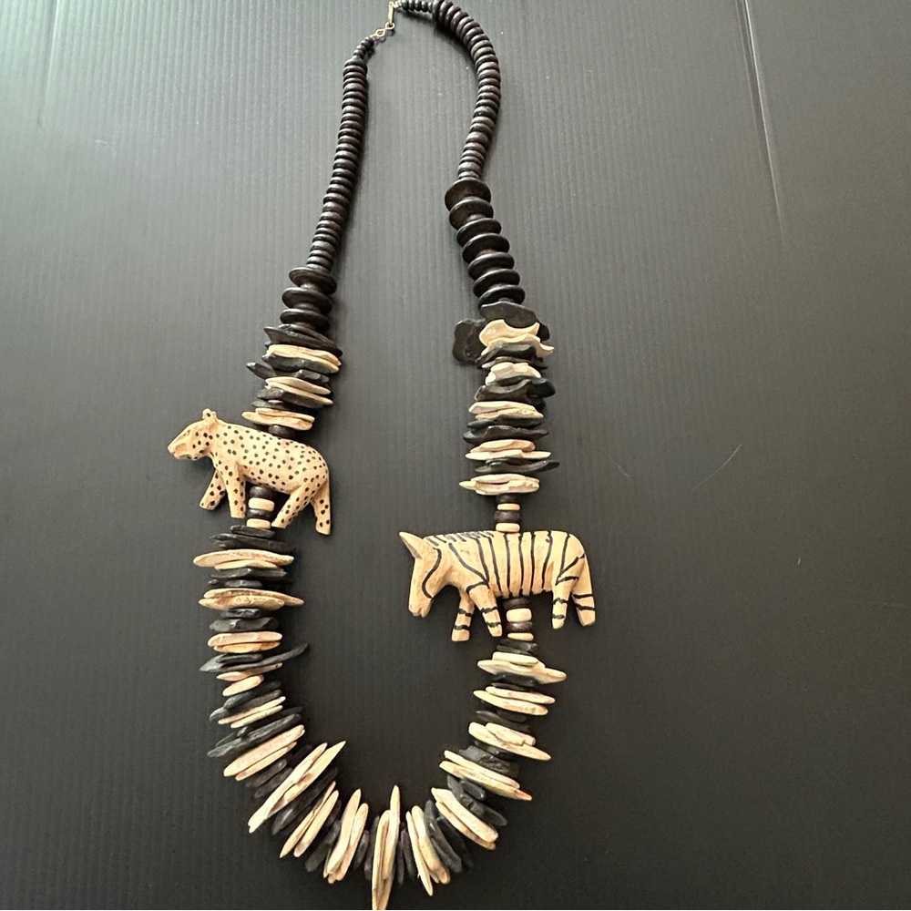 Vintage Tribal Safari Animal Beaded Statement Necklace - Picture 5 of 12